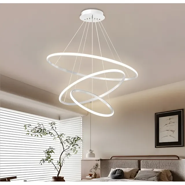 Luminária De Teto Led Moderna Com Luminaria Pendente 3 Anéis 127/220v Branco