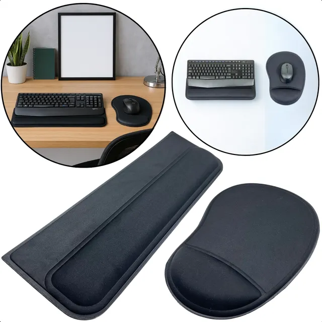 Mouse Pad + Apoio Punho Teclado Ergonômico Kit Home Office Preto Tecido Especial Para Mouse