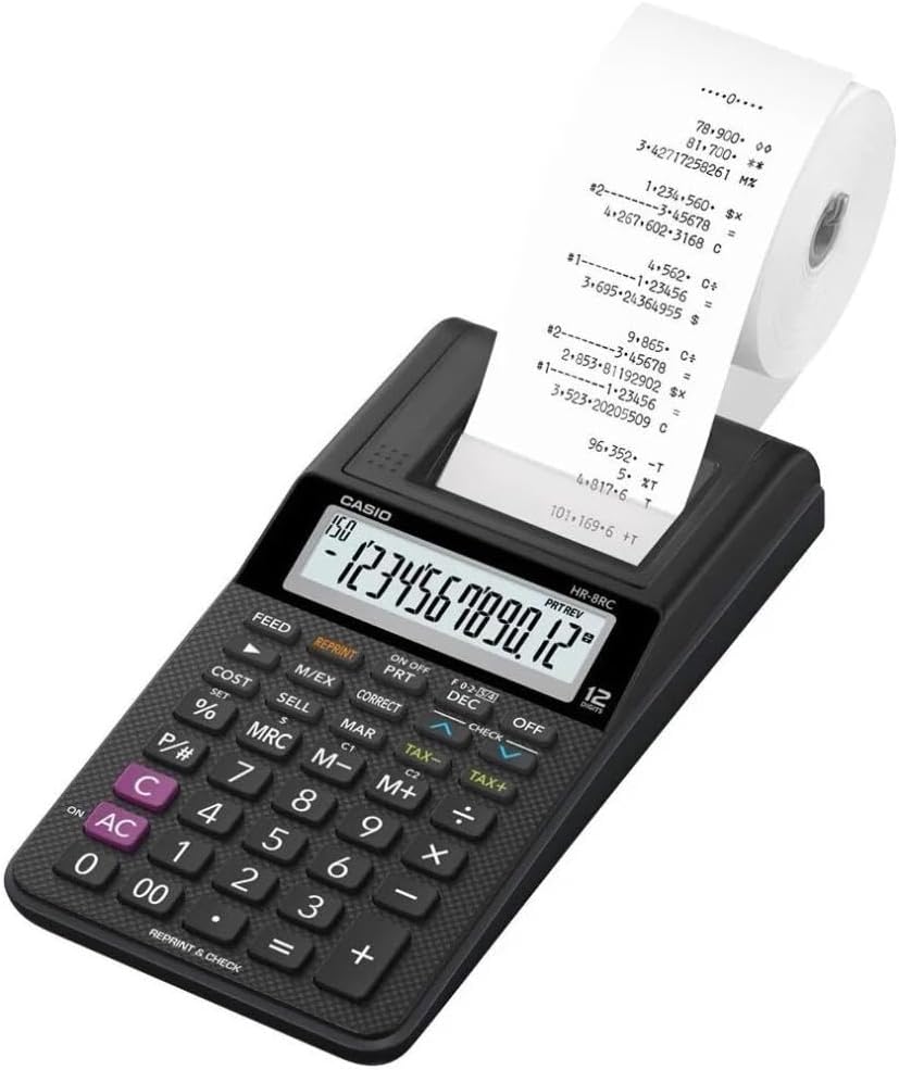 Calculadora Com Bobina HR-8RC-WE-B-DC 12 Dígitos Preta Casio