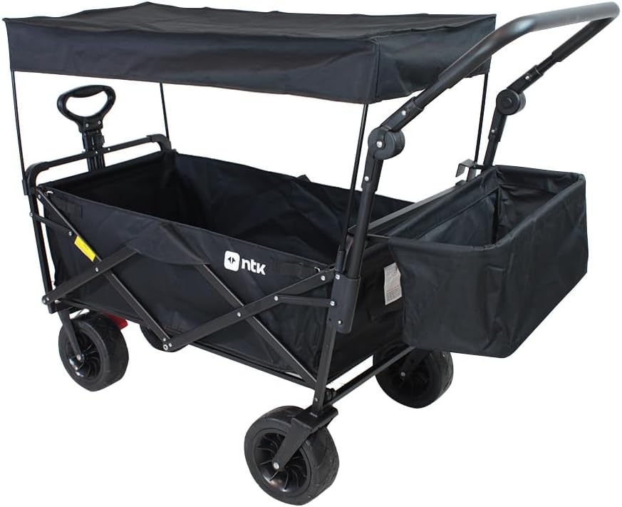 NTK, Carrinho Montclair com Cobertura para Transporte de Utensílios no Geral, Camping, Jardinagem, Ferramentas, Lazer, Pet, Uso Diário, entre outros, suporte para até 80kgs de carga, Preto.