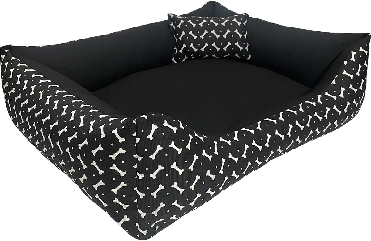 Cama Caminha para Pet Cachorro Gato Grande 70x60 com Zíper Lavável e Fundo Impermeável (Azul Ossinhos e Patinhas)