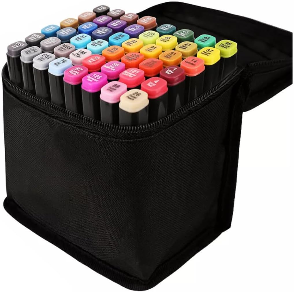 Canetinha Ponta Dupla para Colorir Kit Estojo de Canetas Escolar Marcador Coloridas Permanente Duas Pontas (48 Cores)